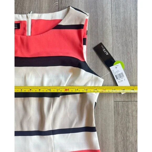 New Alyx Dress Sleeveless Stripe Coral Navy Cream Sheath Sz 2 Office Classic NWT - Picture 4 of 15